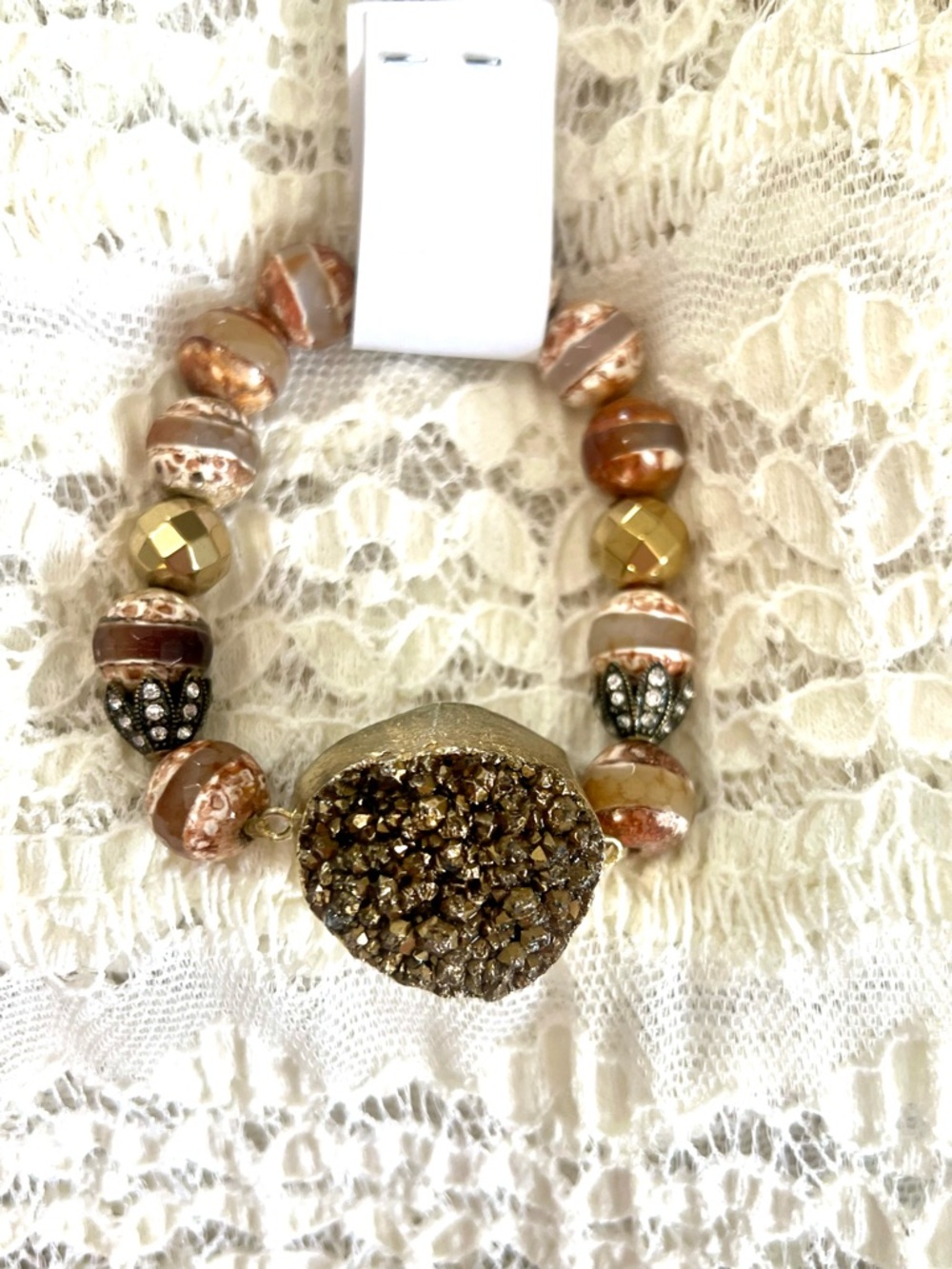 Gold and Brown Druzy Bead Stretch Bracelet